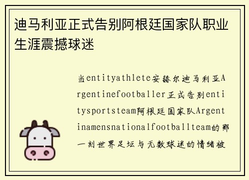 迪马利亚正式告别阿根廷国家队职业生涯震撼球迷 迪马利亚正式告别阿根廷国家队职业生涯震撼球迷